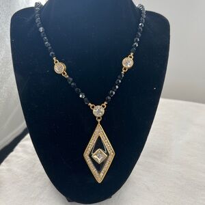 Vintage Monet Diamond Shape Pendant with AB beads and rhinestones